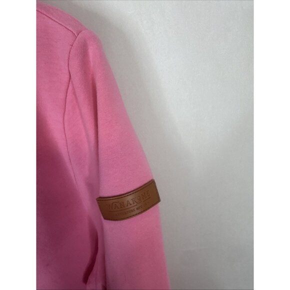 Wanakome Pink Cowl Neck Hoodie L Leather Patch Pullover Canada Sweatshirt - Picture 3 of 11